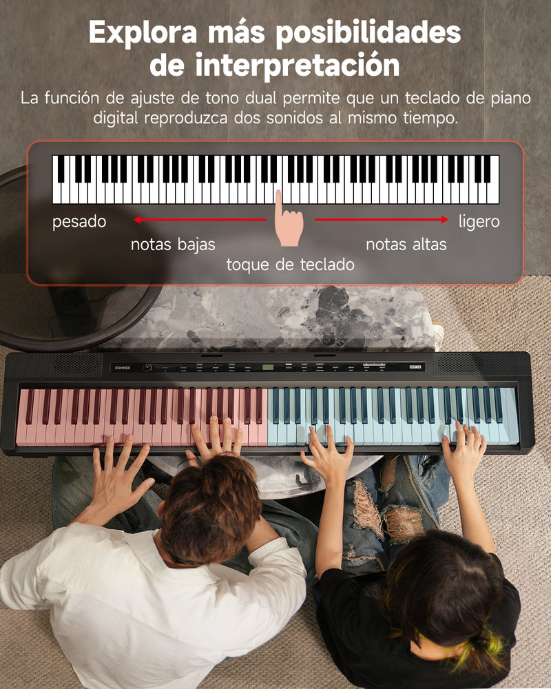 Teclado de piano eléctrico digital Donner DEP-16 de 88 teclas de tamaño completo con contrapeso, pedal de sustain y fuente de alimentación