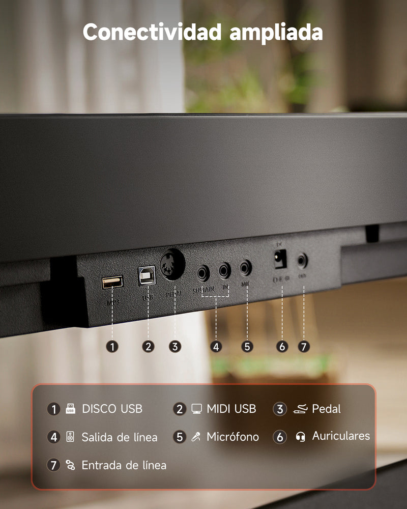 Teclado de piano eléctrico digital Donner DEP-16 de 88 teclas de tamaño completo con contrapeso, pedal de sustain y fuente de alimentación