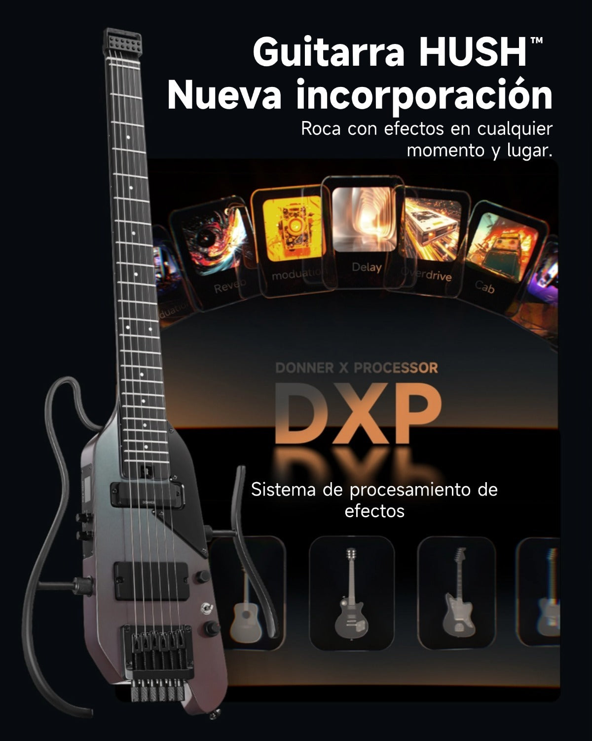 Donner HUSH™ X PRO Guitarra de viaje versátil-Midnight Glow##
