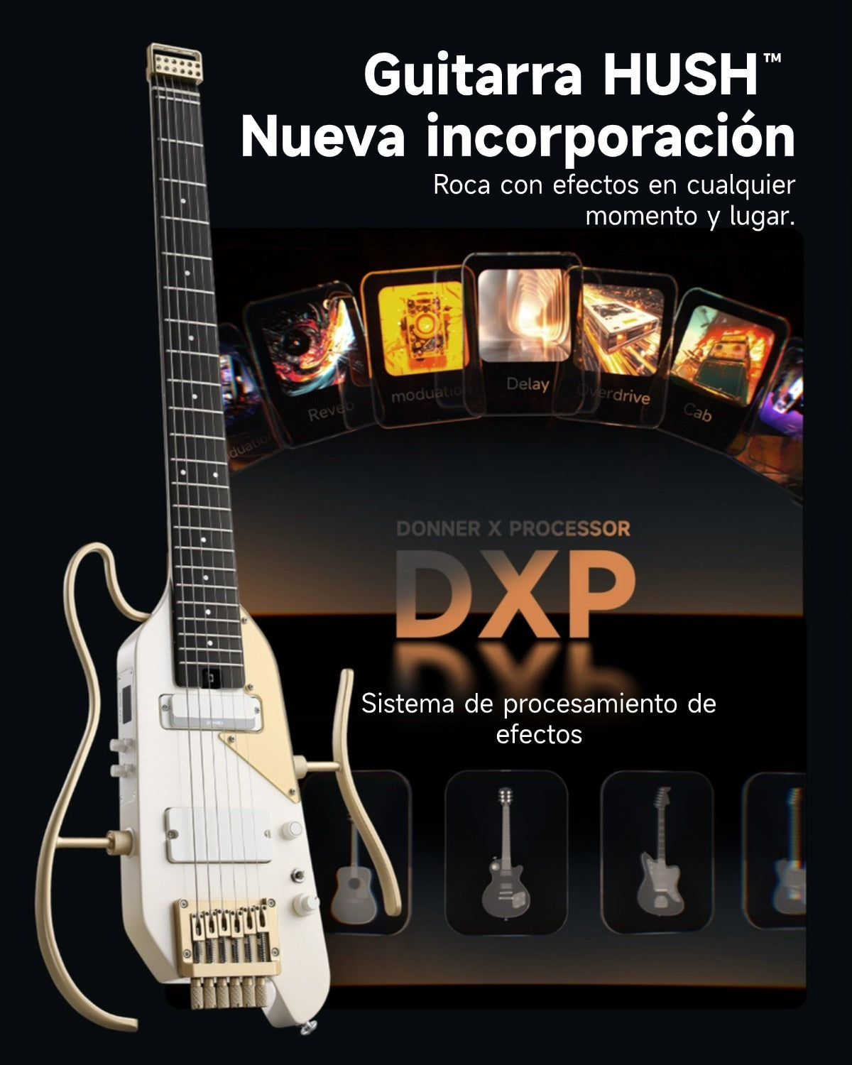 Donner HUSH™ X PRO Guitarra de viaje versátil-White-Luxe##