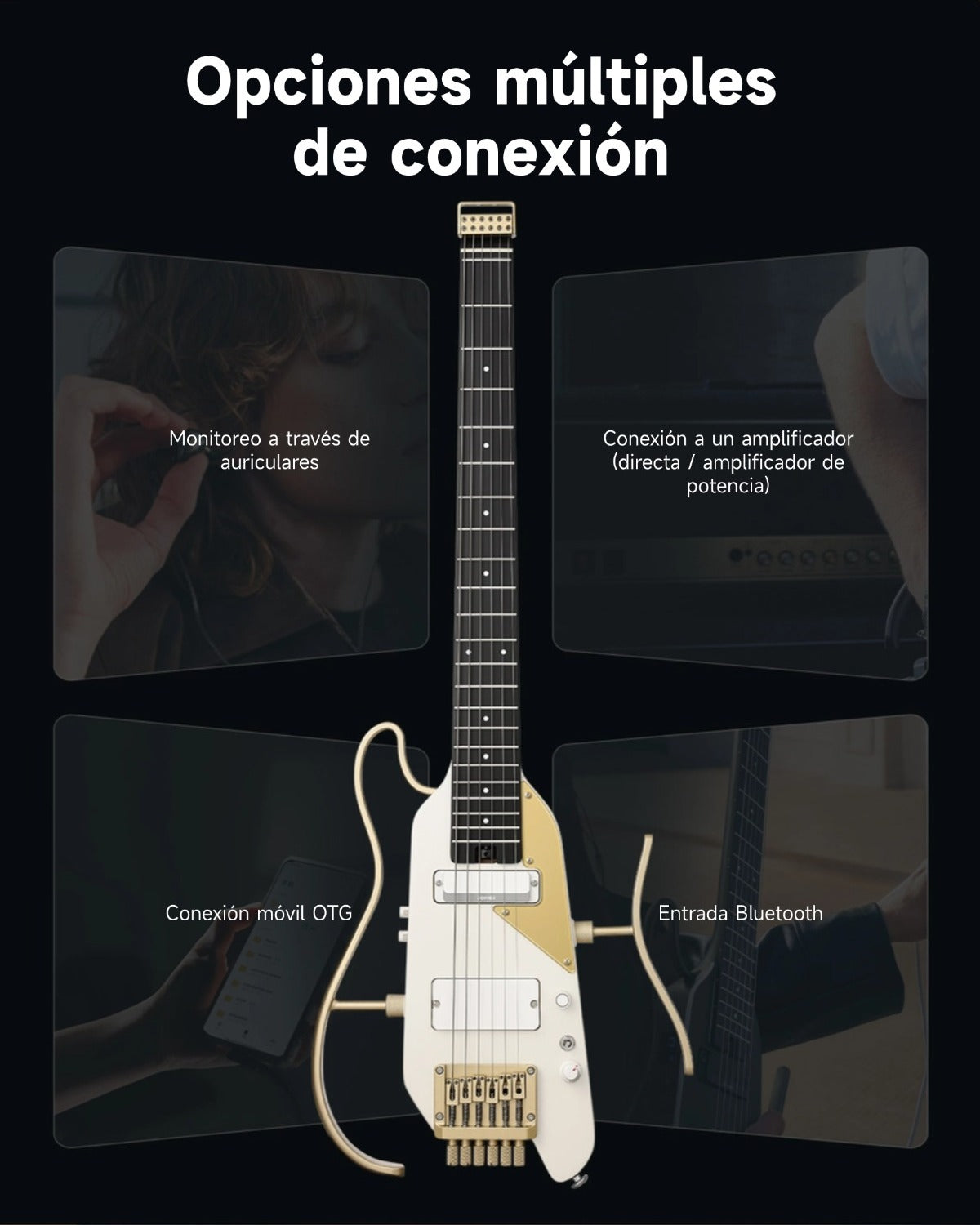 Donner HUSH™ X PRO Guitarra de viaje versátil-White-Luxe##
