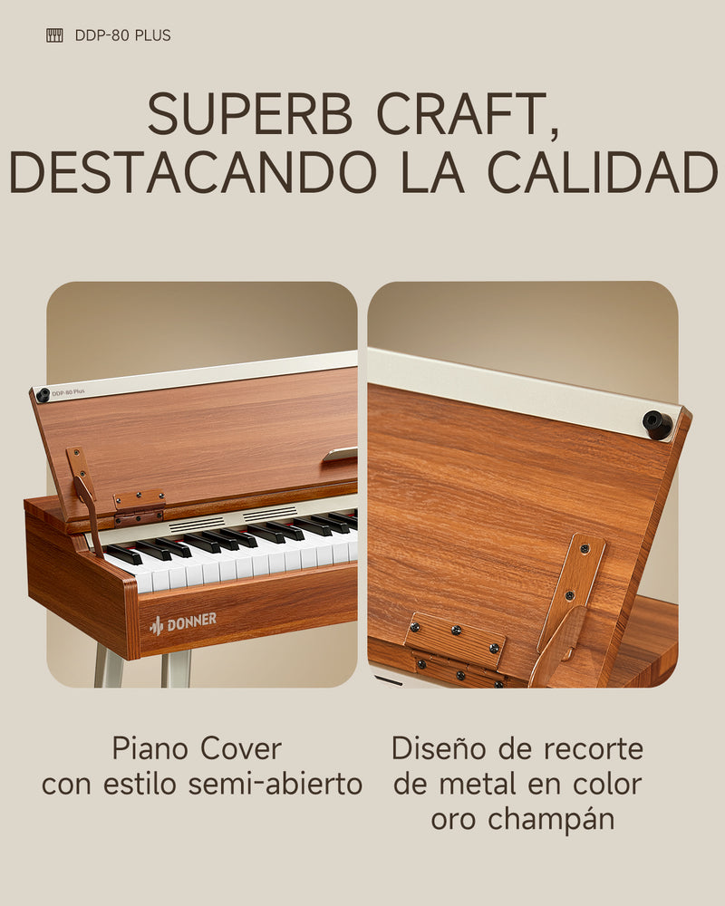 Products Piano digital vertical ponderado Donner DDP-80 PLUS de 88 teclas de estilo de madera con cubierta de piano y unidad de 3 pedales