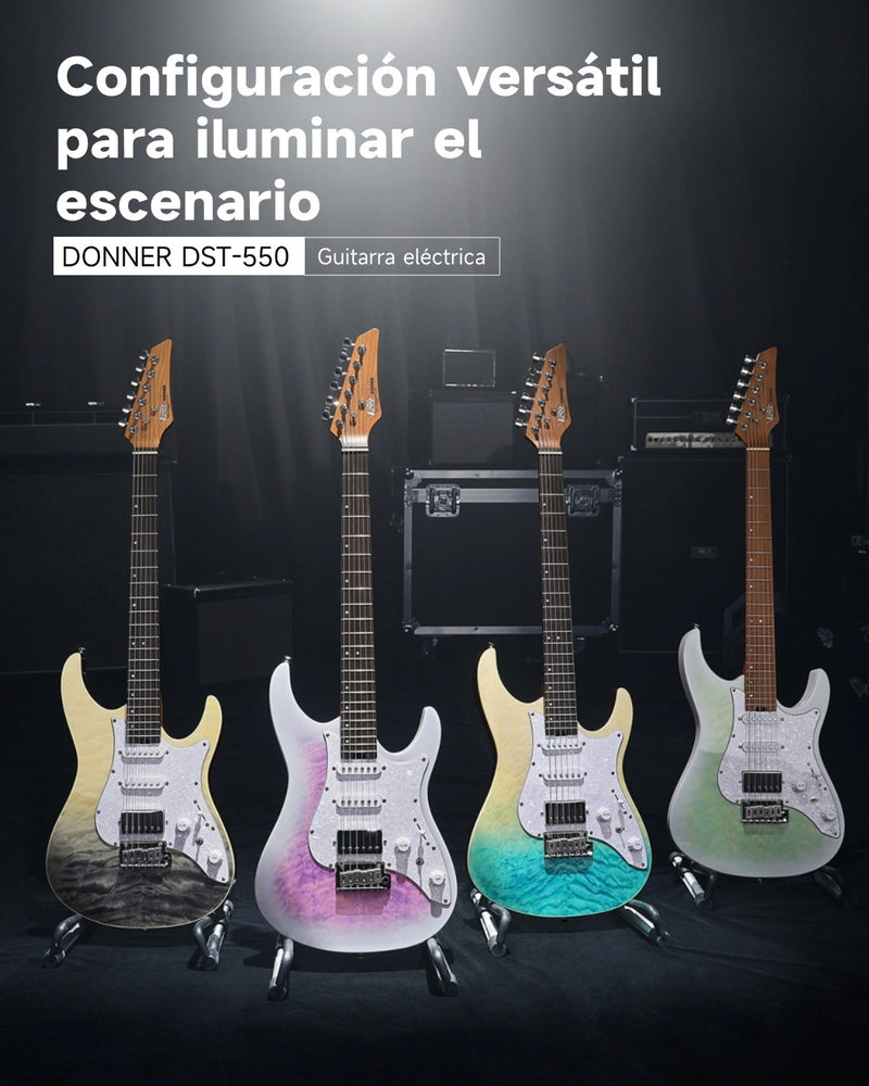 Guitarra eléctrica Donner DST-550 ST de 39 pulgadas, pastilla HSS, cuerpo de álamo macizo de doble corte