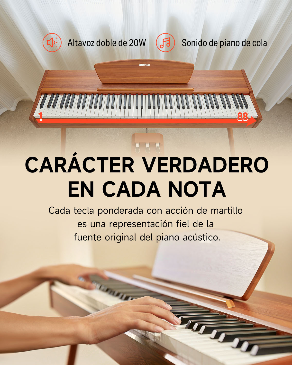 Donner DDP-80 Piano digital de madera con teclado totalmente pesado