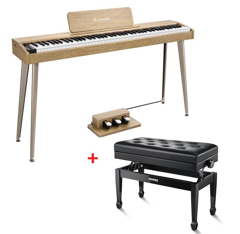 Donner DDP-60 Piano digital vertical de 88 teclas semipesadas con 3 pedales y acabado en madera