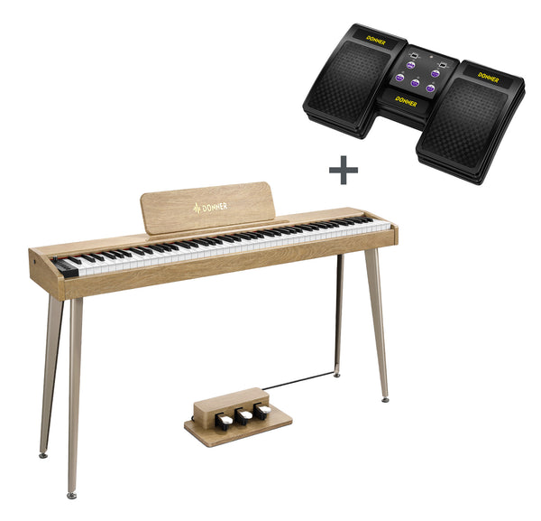Donner DDP-60 Piano digital vertical de 88 teclas semipesadas con 3 pedales y acabado en madera