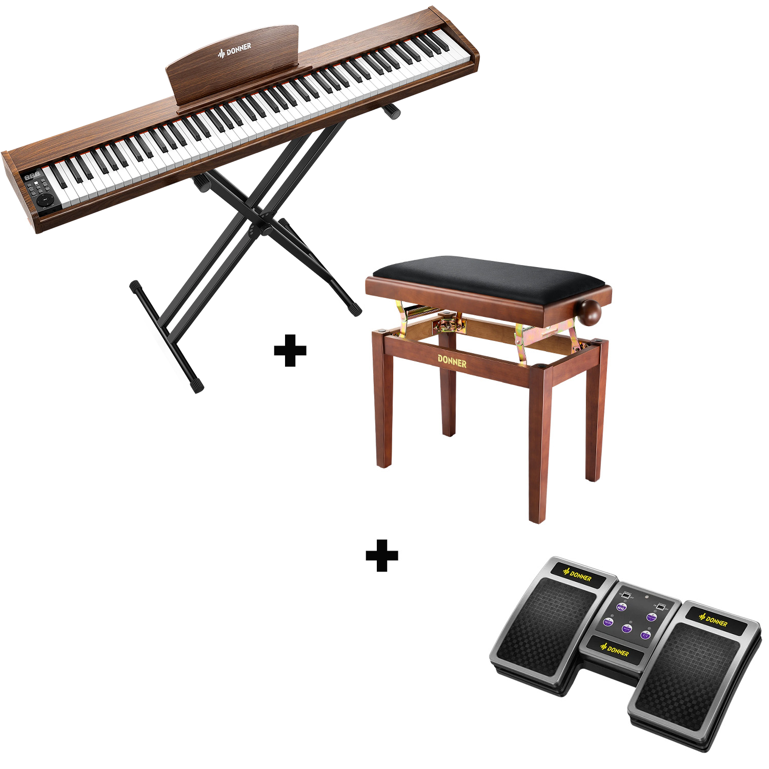 Donner DEP-1S Piano digital con teclado semi-pesado-marrón antiguo##