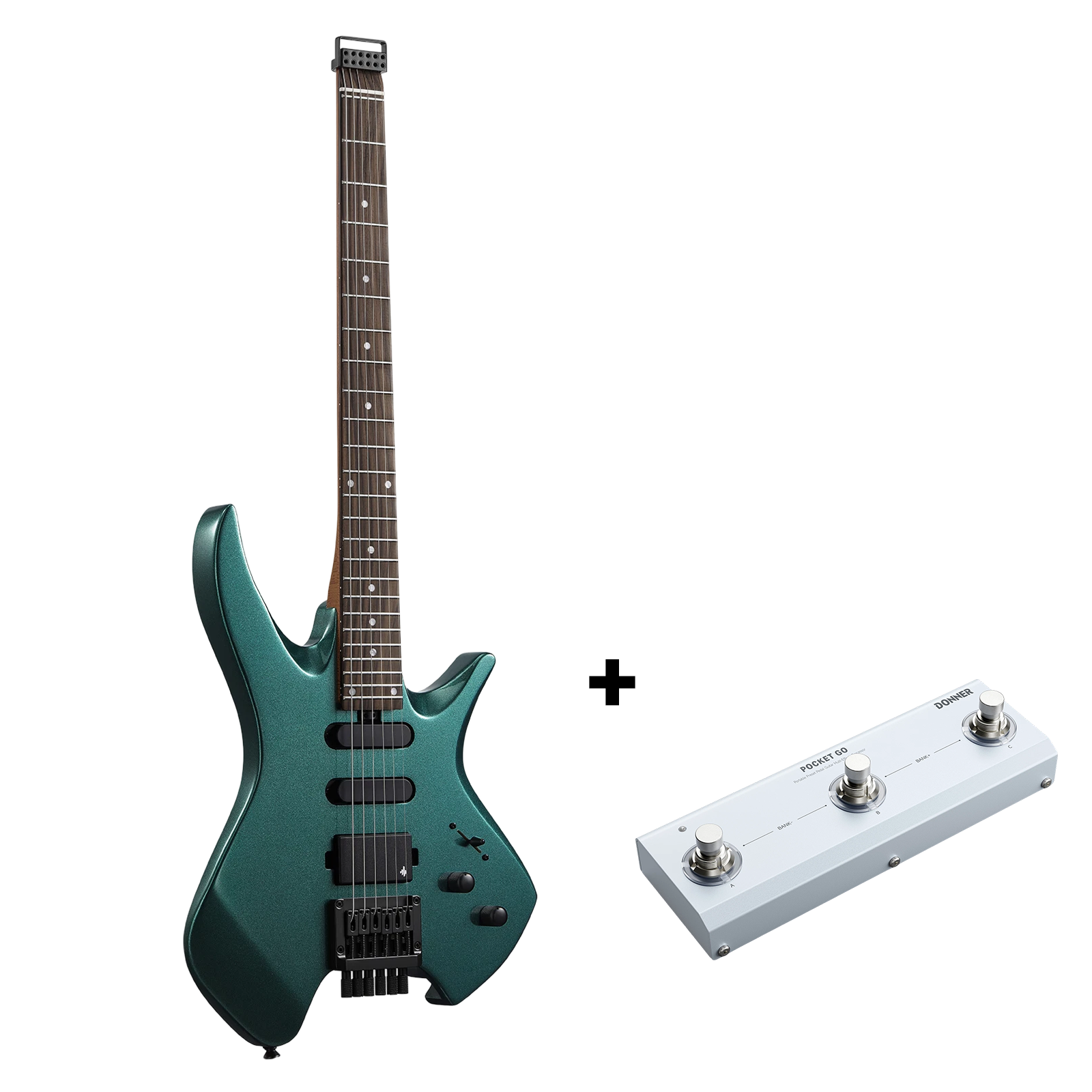 Donner HLX-500 Guitarra eléctrica sin pala-Verde Sherwood##