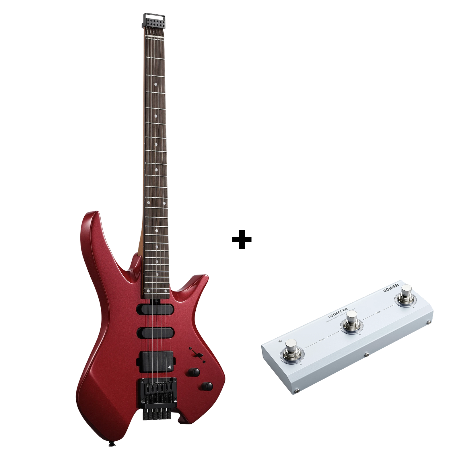 Donner HLX-500 Guitarra eléctrica sin pala-Rojo metálico##