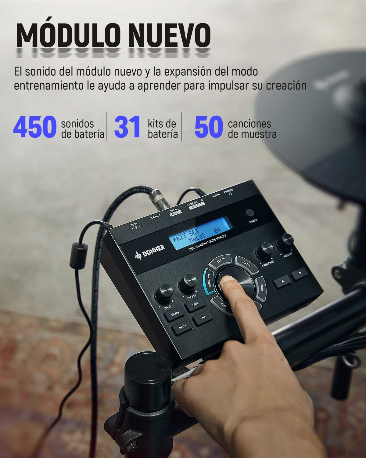 Donner DED-200 kit de batería electrónica con 5 tambores 3 y 4 platillos