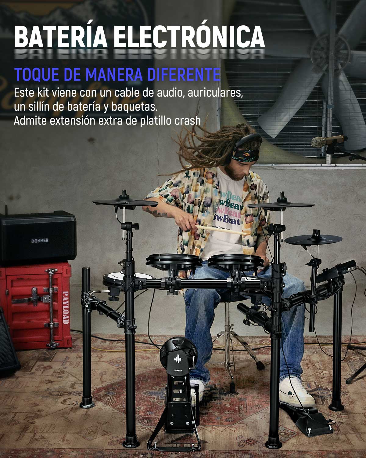 Donner DED-200 kit de batería electrónica con 5 tambores 3 y 4 platillos