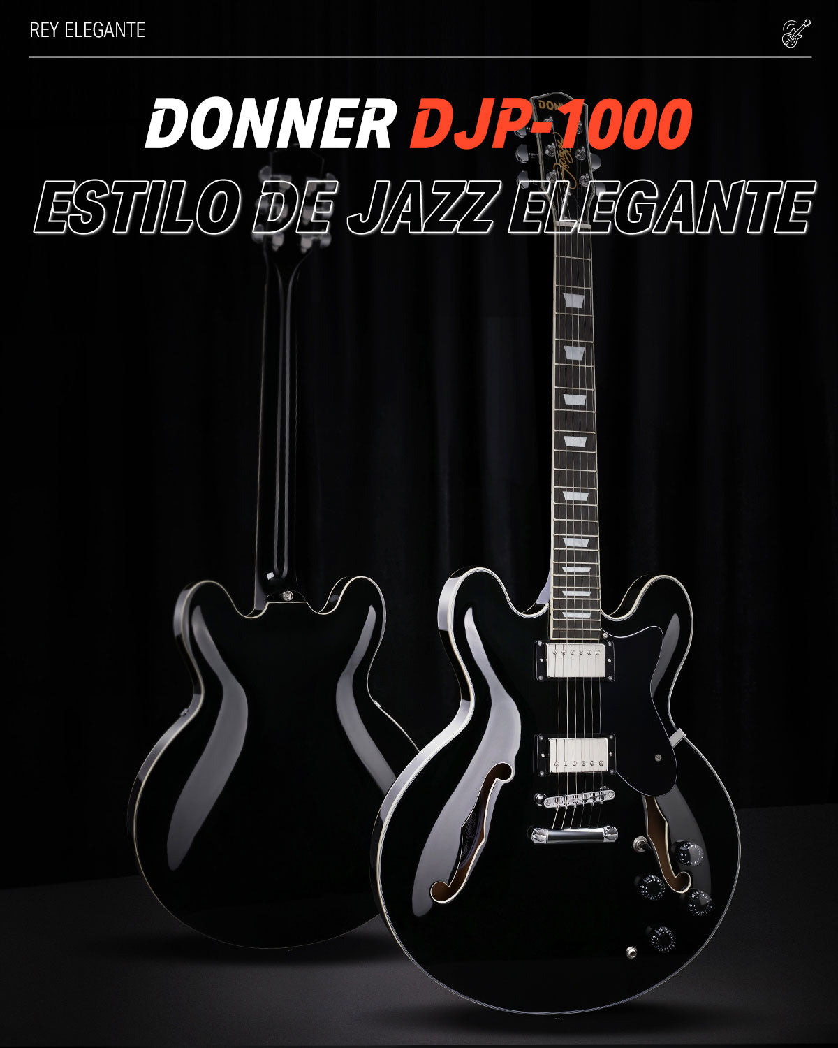 Donner DJP-1000 kit de guitarra eléctrica Jazz-Negro##