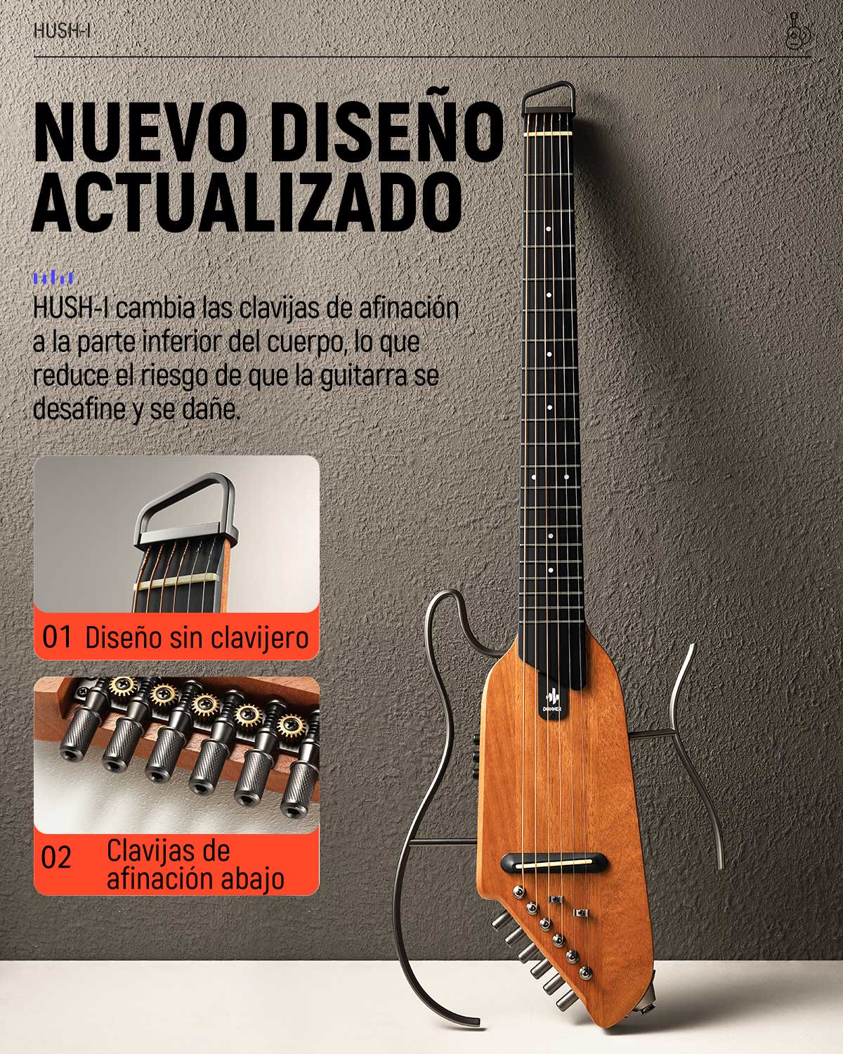 Donner HUSH-I Kit de guitarra acústica-eléctrica para viajar y practicar en silencio