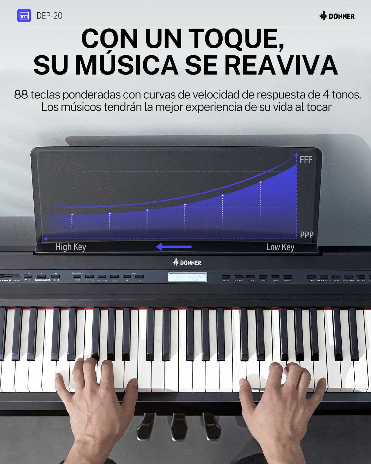 Donner DEP-20 teclado portátil de 88 teclas ponderadas con soporte para mueble