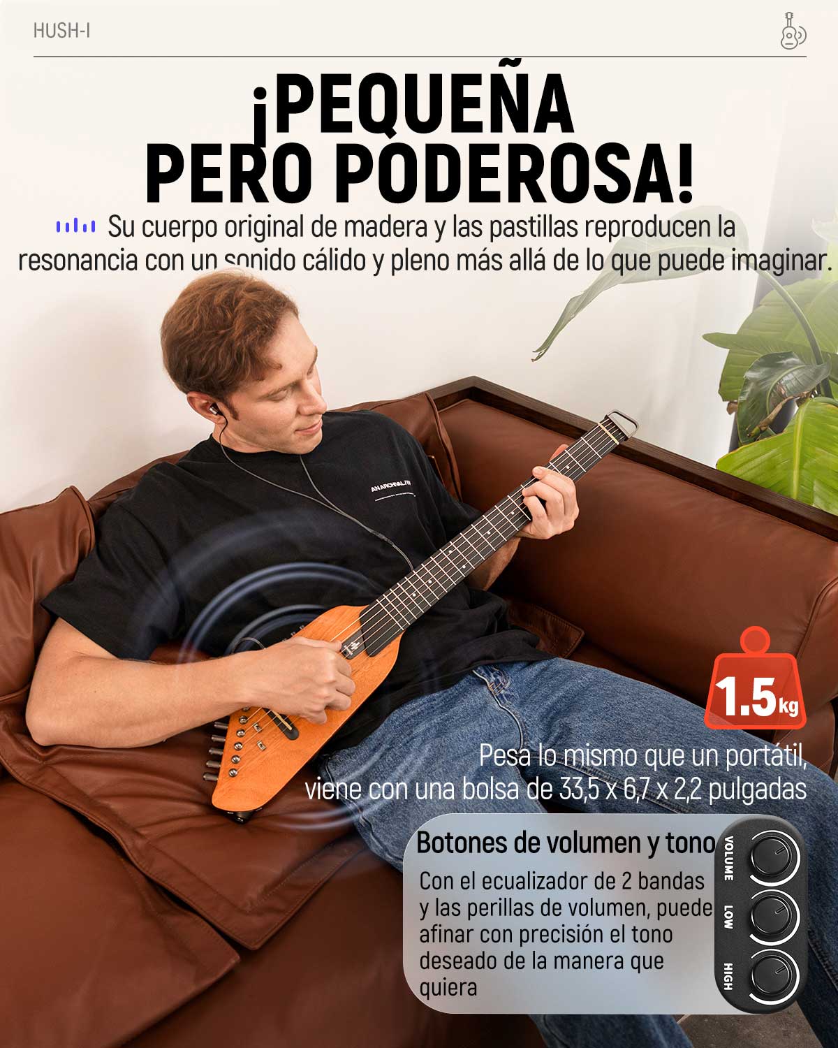 Donner HUSH-I Kit de guitarra acústica-eléctrica para viajar y practicar en silencio