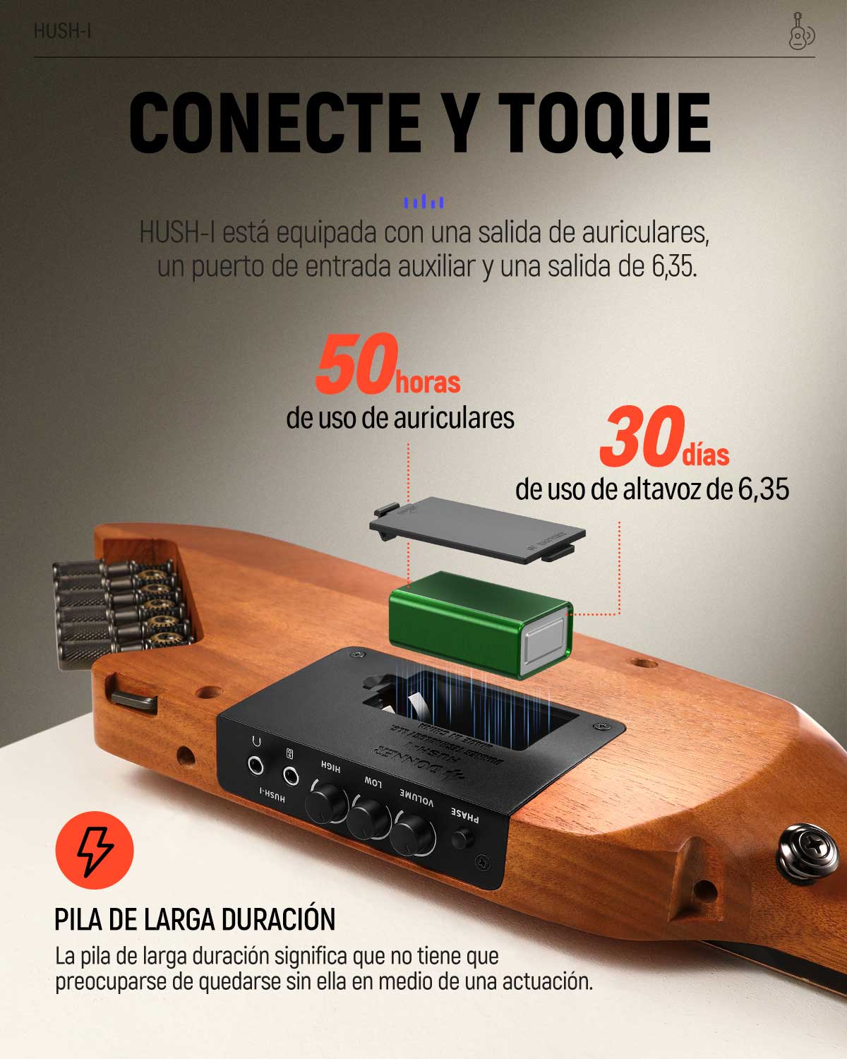Donner HUSH-I Kit de guitarra acústica-eléctrica para viajar y practicar en silencio