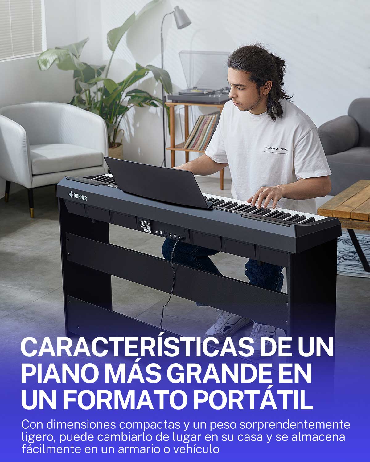 Donner DEP-20 teclado portátil de 88 teclas ponderadas con soporte para mueble