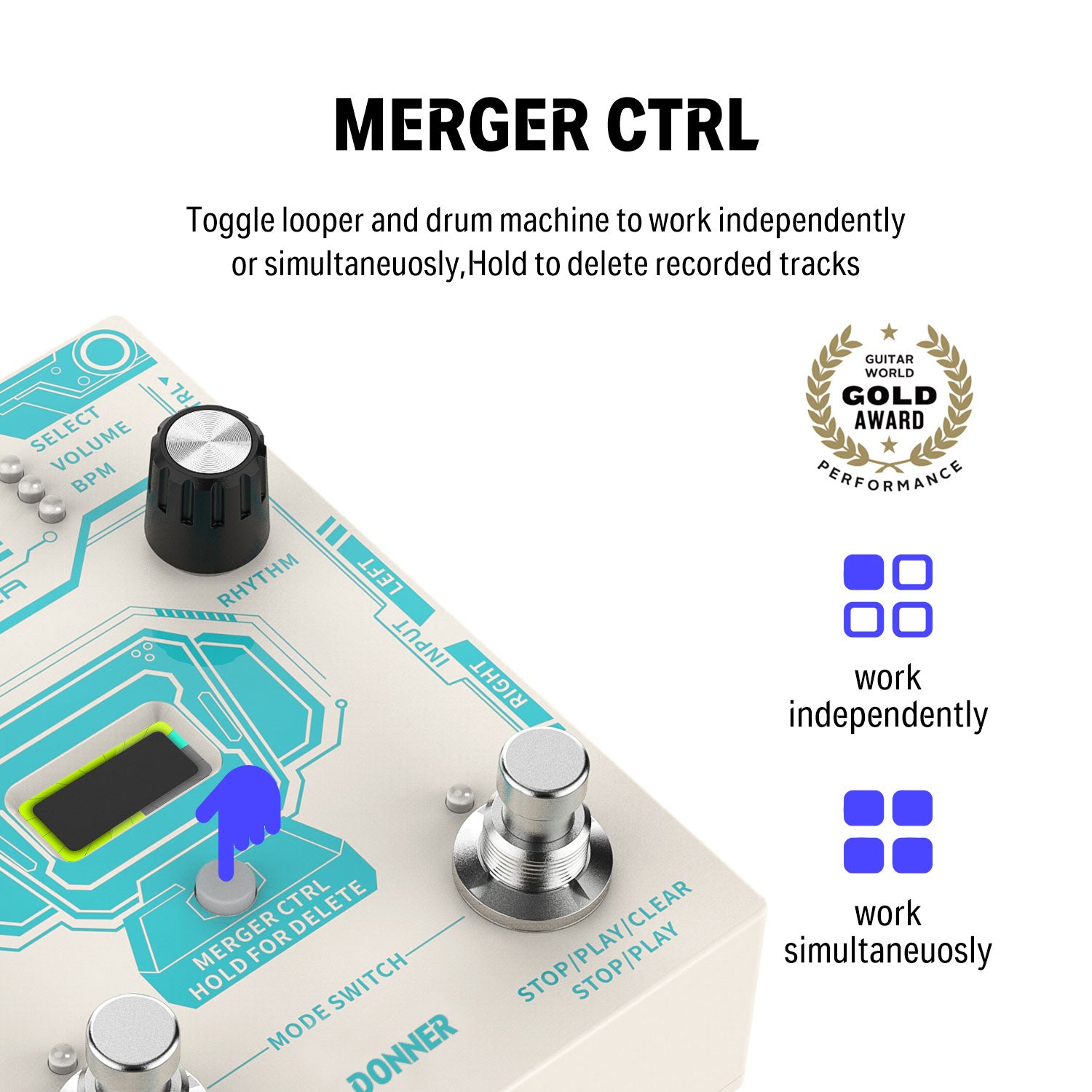 Donner efecto de guitarra circle looper con pantalla de tiempo y caja de ritmos