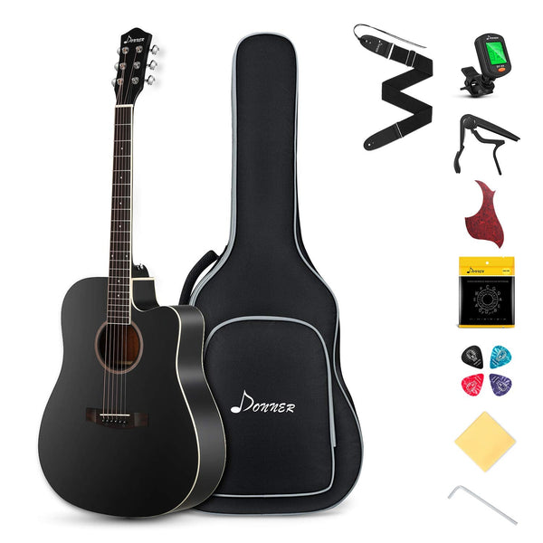 Donner DAG-1CB Cutaway 41-Inch Full-Size Acoustic Guitar Beginner Kit, Right  Handed, Black - Donner music- UK