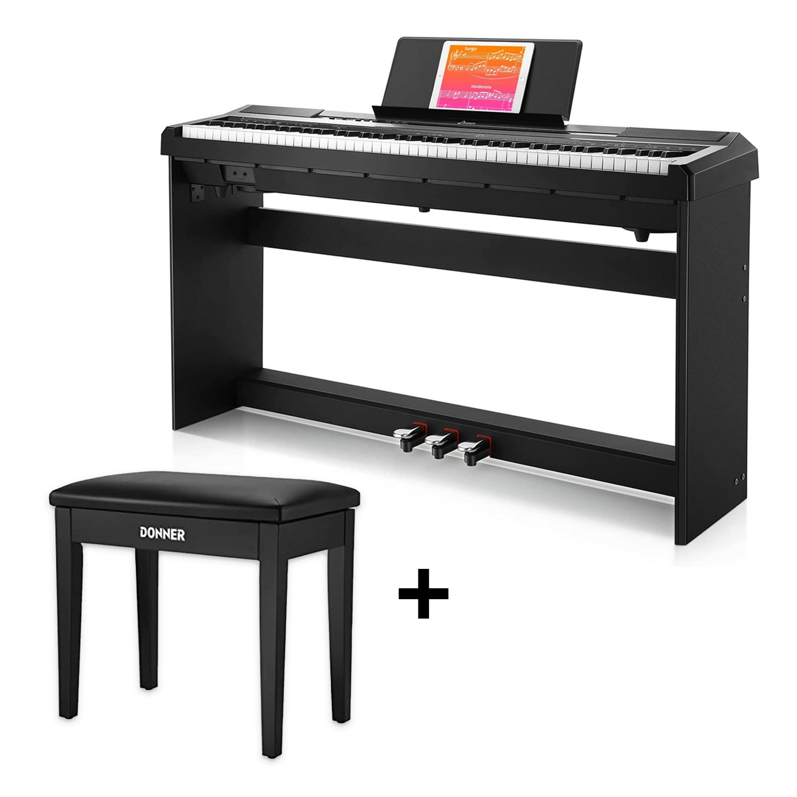 Donner DEP-10 piano digitale portátile semi ponderado con 88 teclas con soporte
